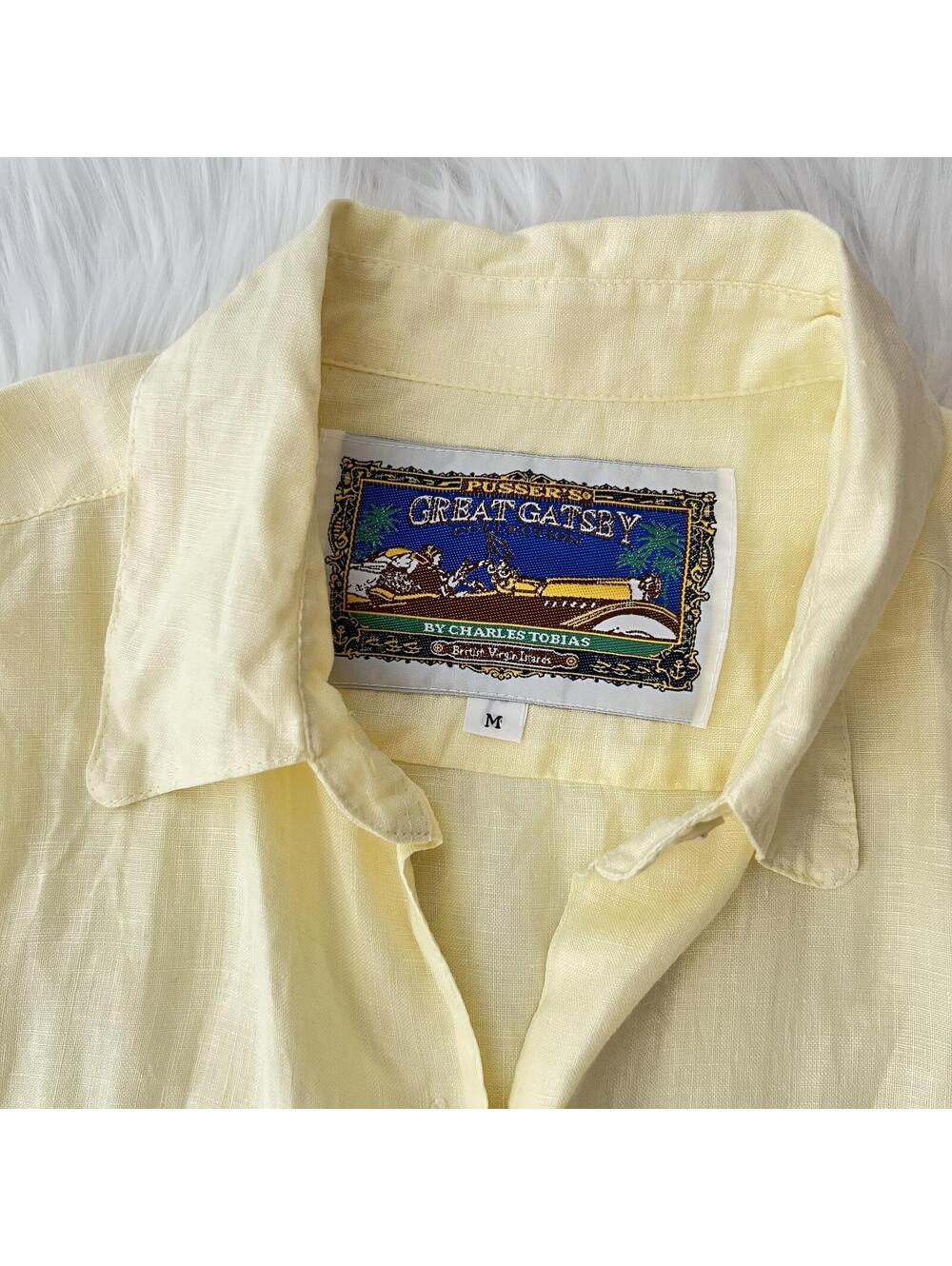 Vintage Pusser’s West Indies Linen Shirt M Yellow Button Up Embroidered Pocket - Picture 5 of 6